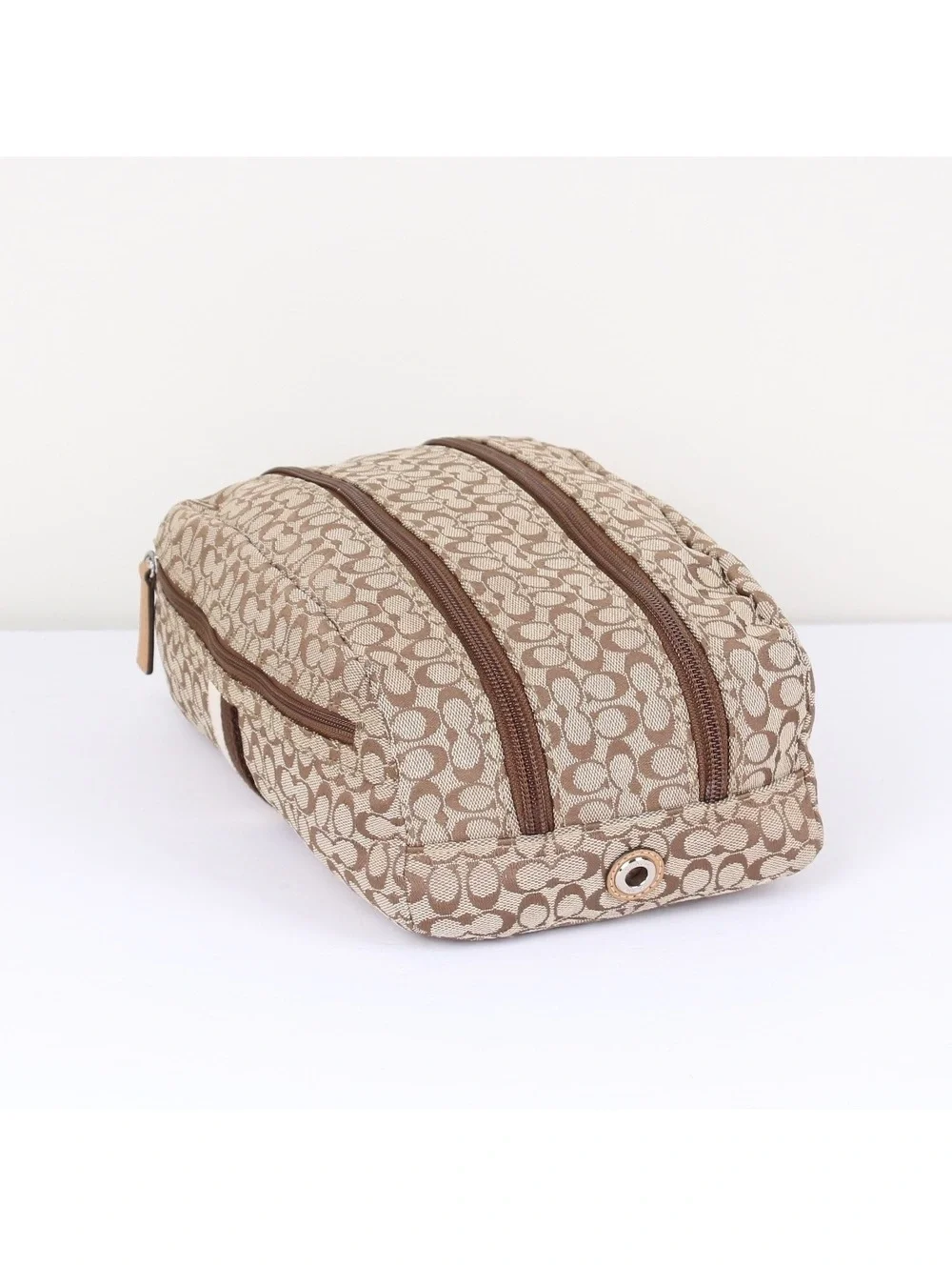 Vintage Coach Signature Canvas Double Zip Dopp Kit Toiletry Travel Bag